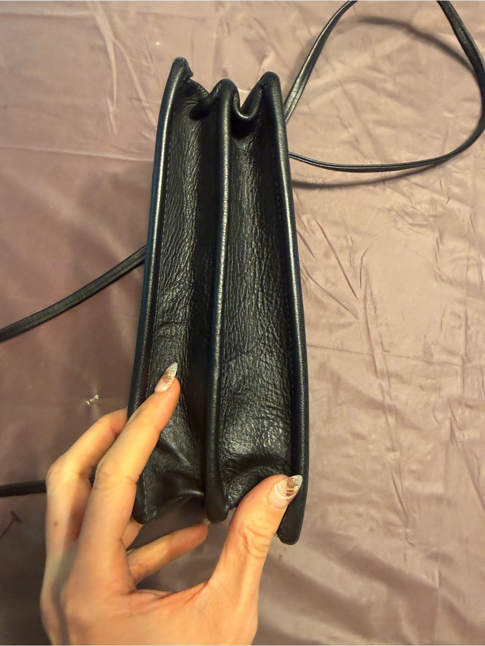 Vintage 2010 Roche Black Floral-Stamped Asymmetrical Leather Crossbody Bag - Picture 6 of 16